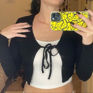 Cropped long sleeve tie sweater